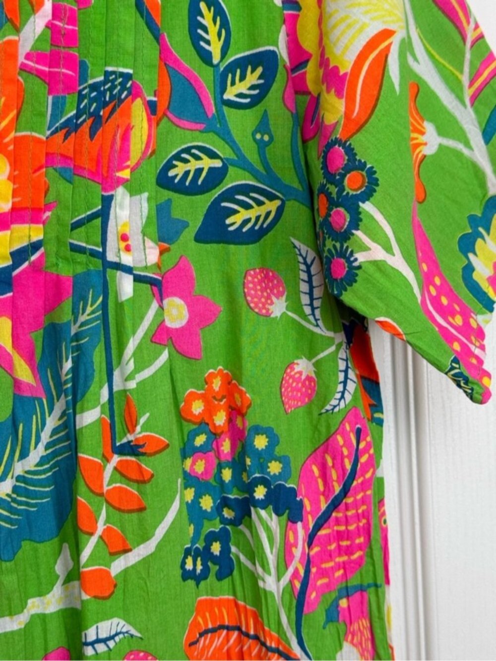 Orientique Australia Floral Pleated Crinkle Dress Size XS Green Organic Cotton - Picture 5 of 7